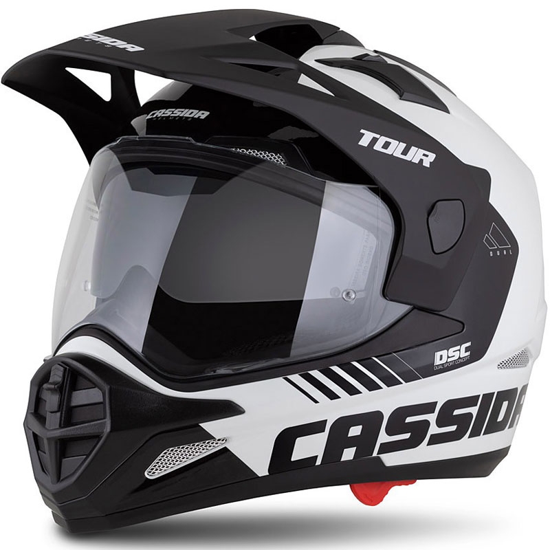 Casque Enduro Cassida Tour 2.0 Dual blanc-noir avec visière noire mate