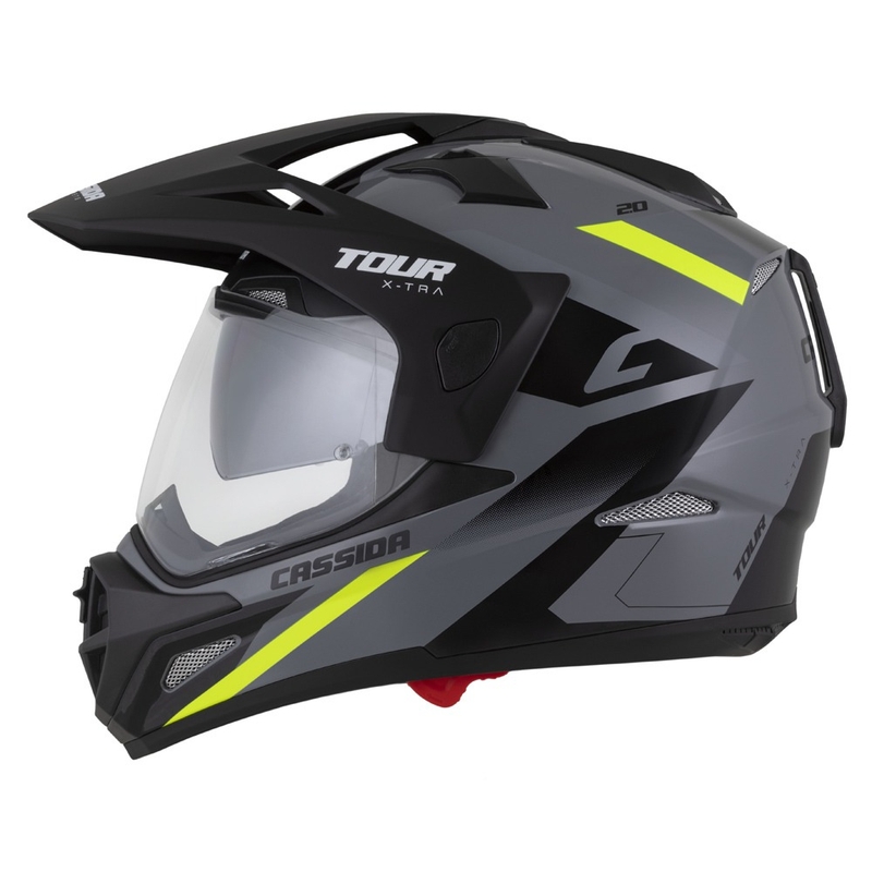 Casque Enduro Cassida Tour 2.0 X-tra gris-jaune fluo-noir avec visière noire mate
