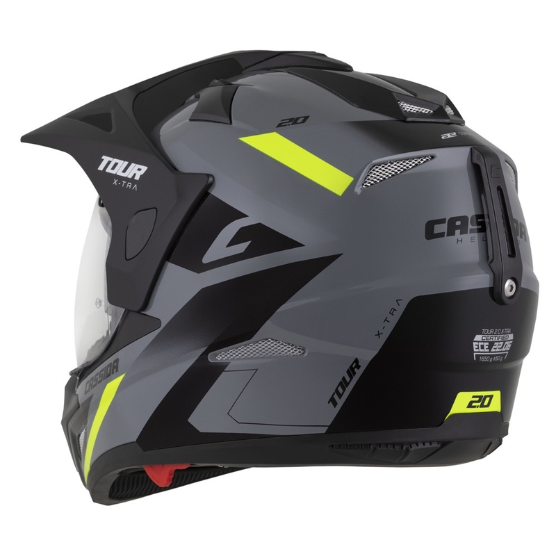 Casque Enduro Cassida Tour 2.0 X-tra gris-jaune fluo-noir avec visière noire mate