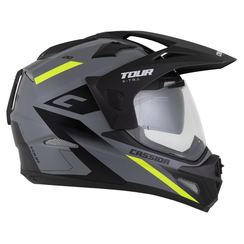 Casque Enduro Cassida Tour 2.0 X-tra gris-jaune fluo-noir avec visière noire mate