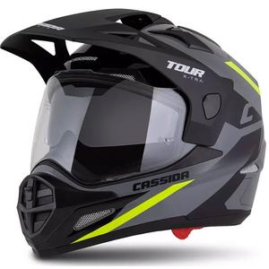 Casque Enduro Cassida Tour 2.0 X-tra gris-jaune fluo-noir avec visière noire mate