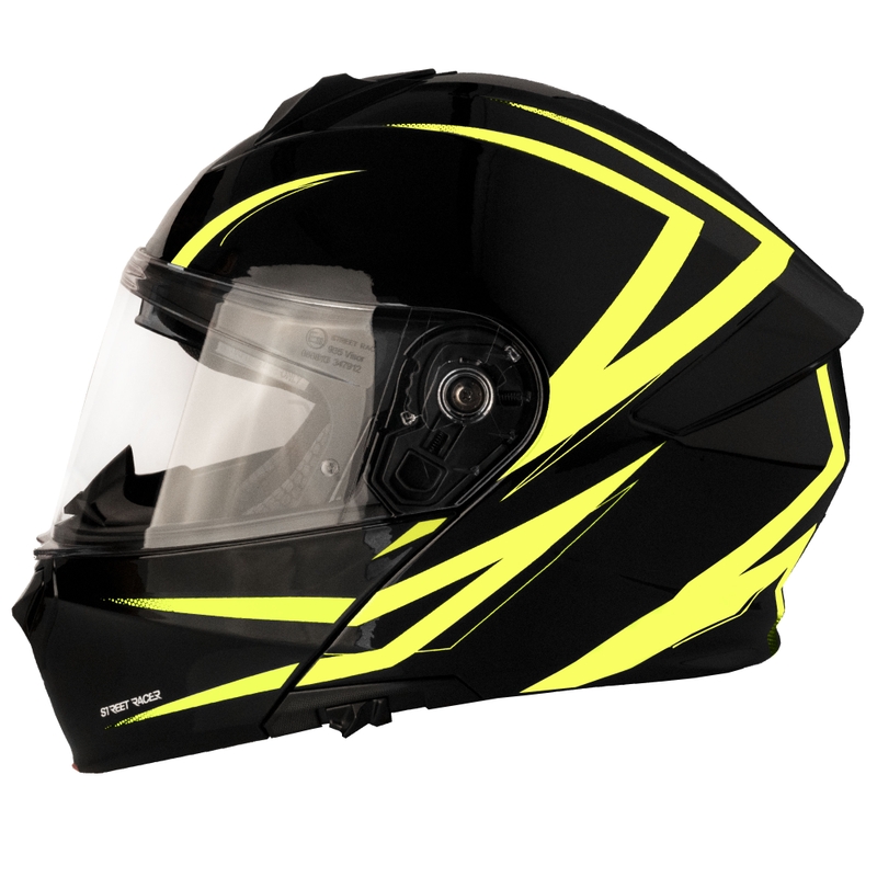 Casque moto modulable Street Racer Fury noir-jaune fluo