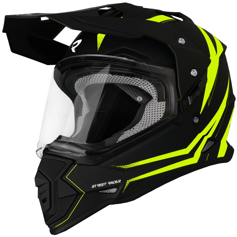 Casque de moto enduro Street Racer Ignite noir mat-jaune fluo