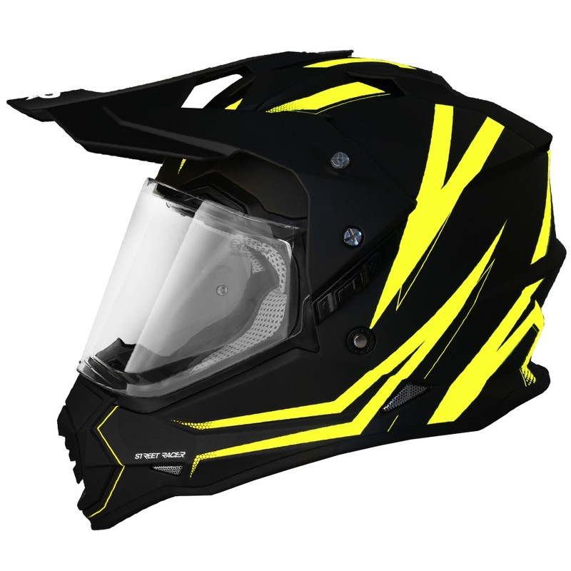 Casque de moto enduro Street Racer Ignite noir mat-jaune fluo