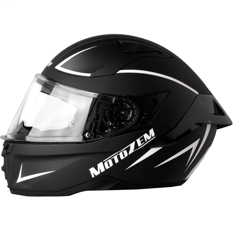 Casque moto intégral Motozem Guardian noir mat-blanc-gris
