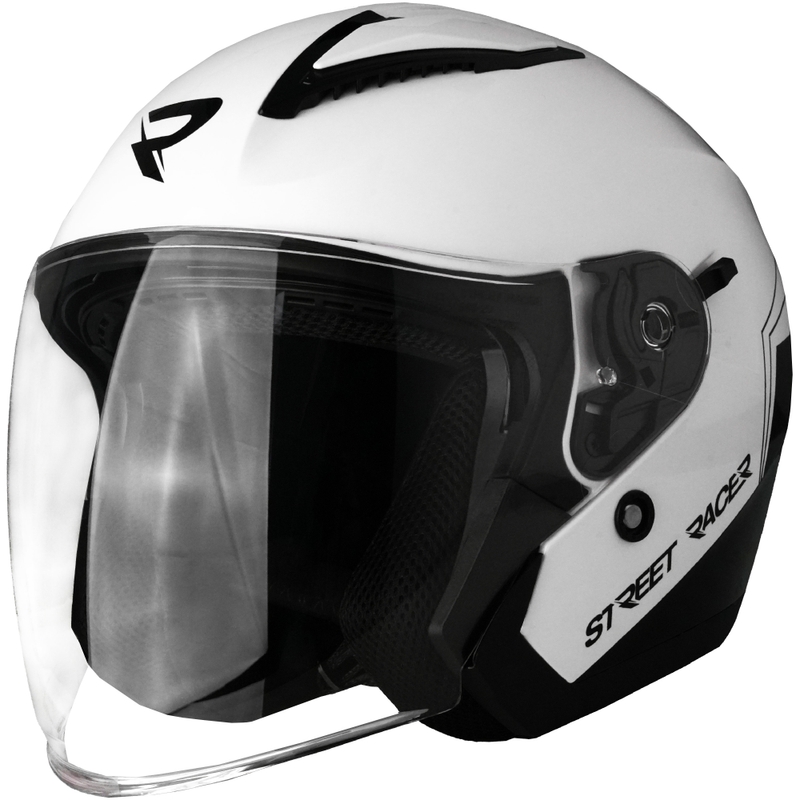 Casque moto ouvert Street Racer Sonic blanc brillant-noir