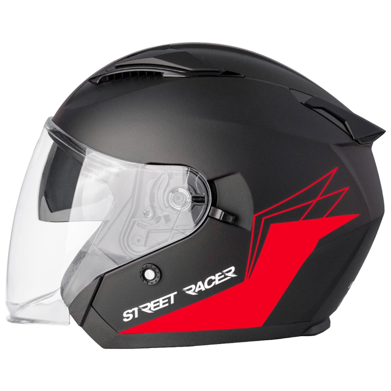 Casque de moto ouvert Street Racer Sonic noir mat-rouge