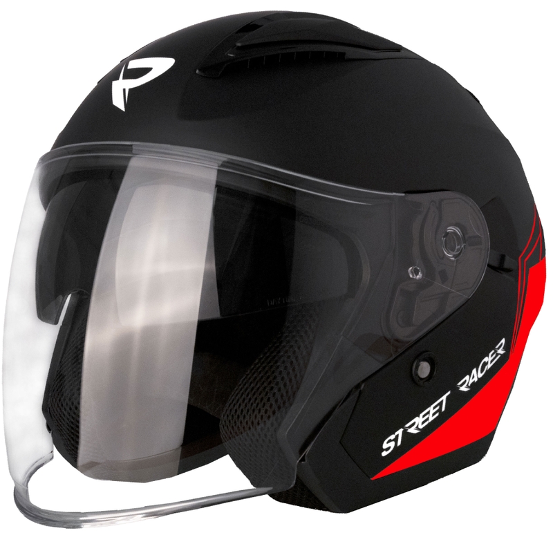 Casque de moto ouvert Street Racer Sonic noir mat-rouge