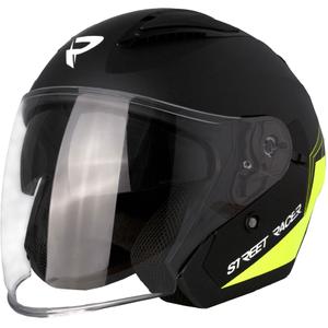 Casque moto ouvert Street Racer Sonic noir mat-jaune fluo