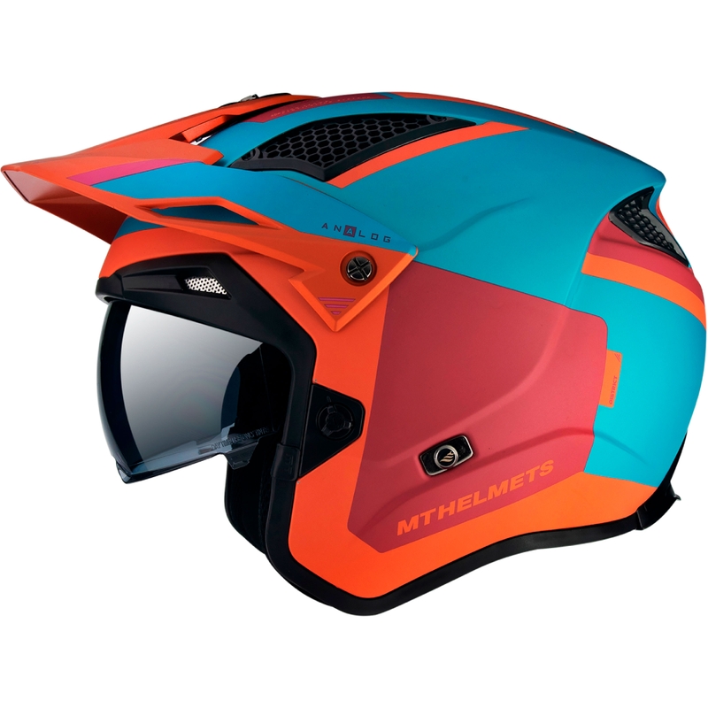 MT District SV Analog D24 casque moto open trial rouge-bleu-orange