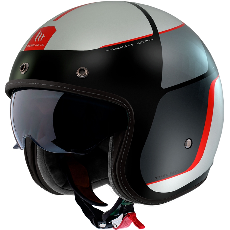 Casque moto ouvert MT Le Mans 2 SV Luther noir mat-gris-blanc-rouge