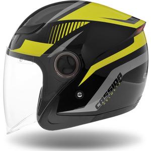 Casque moto ouvert Cassida Reflex noir-argenté-jaune fluo