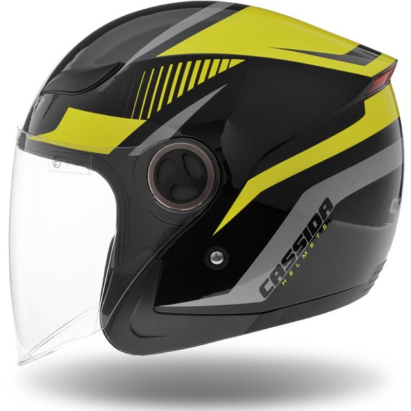 Casque moto ouvert Cassida Reflex noir-argenté-jaune fluo