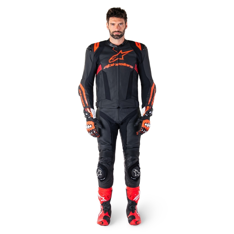 Blouson moto en cuir Alpinestars Missile 3 Ignition noir-rouge fluo-rouge foncé