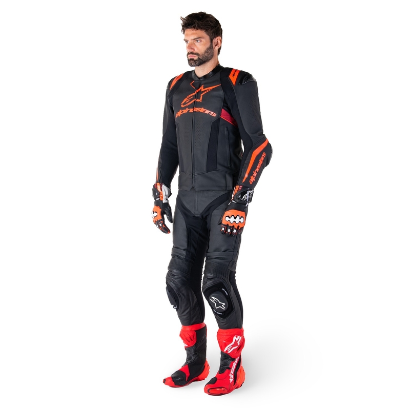 Blouson moto en cuir Alpinestars Missile 3 Ignition noir-rouge fluo-rouge foncé