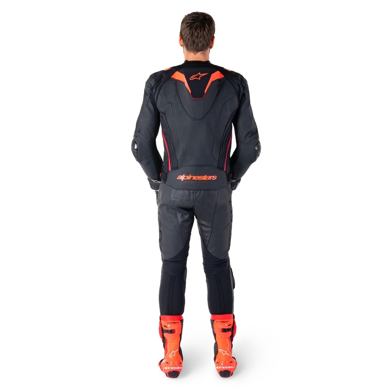 Blouson moto en cuir Alpinestars Missile 3 Ignition noir-rouge fluo-rouge foncé