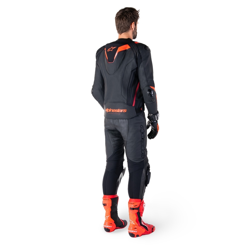 Blouson moto en cuir Alpinestars Missile 3 Ignition noir-rouge fluo-rouge foncé
