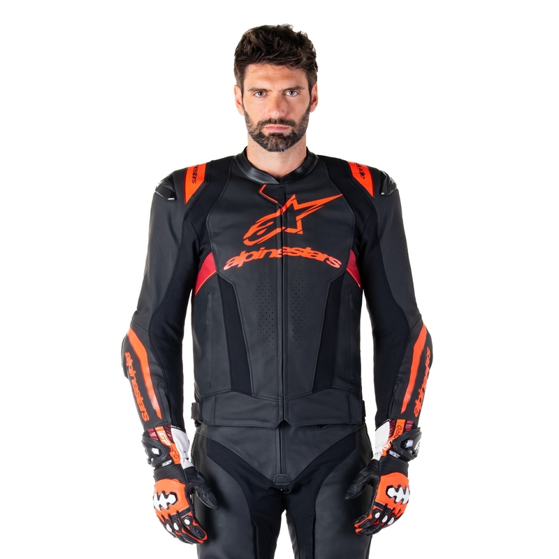 Blouson moto en cuir Alpinestars Missile 3 Ignition noir-rouge fluo-rouge foncé