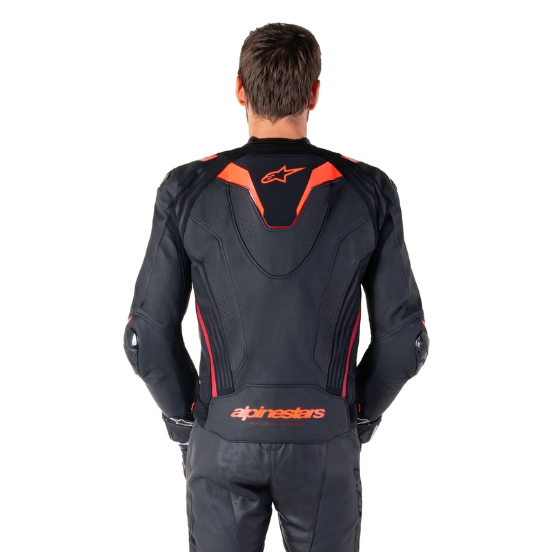 Blouson moto en cuir Alpinestars Missile 3 Ignition noir-rouge fluo-rouge foncé