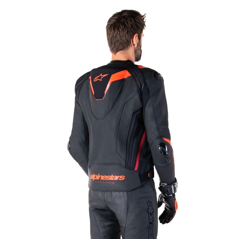 Blouson moto en cuir Alpinestars Missile 3 Ignition noir-rouge fluo-rouge foncé