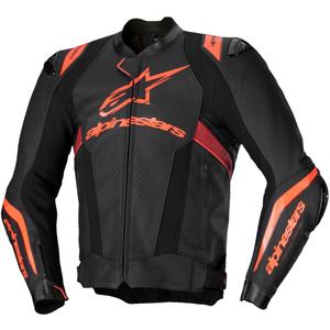 Blouson moto en cuir Alpinestars Missile 3 Ignition noir-rouge fluo-rouge foncé