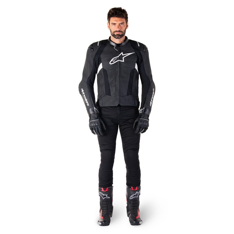 Blouson moto en cuir Alpinestars Missile 3 noir-blanc