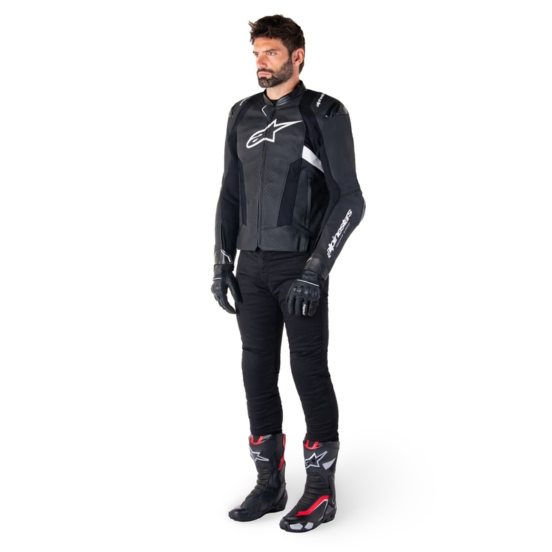 Blouson moto en cuir Alpinestars Missile 3 noir-blanc