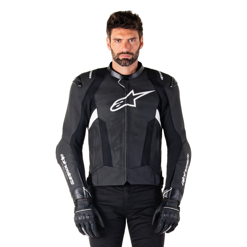 Blouson moto en cuir Alpinestars Missile 3 noir-blanc