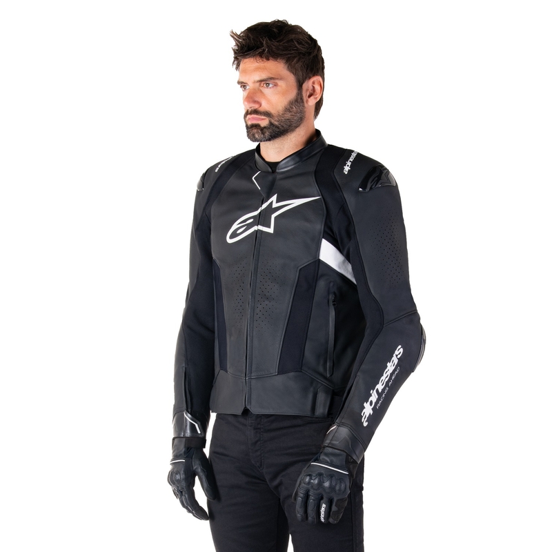 Blouson moto en cuir Alpinestars Missile 3 noir-blanc