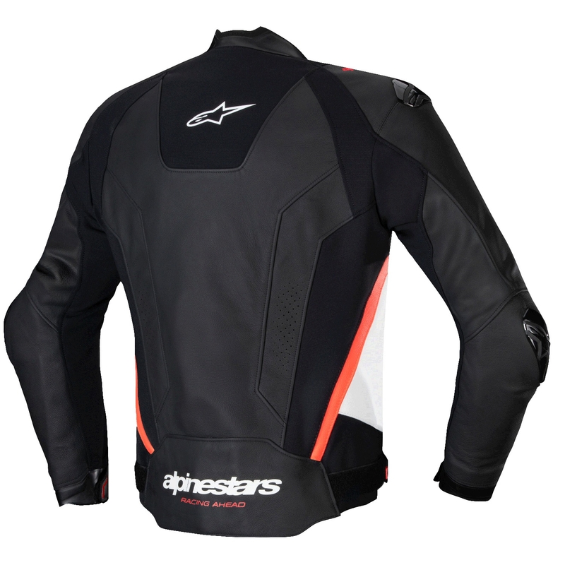 Blouson moto cuir Alpinestars Missile 3 noir-blanc-rouge fluo