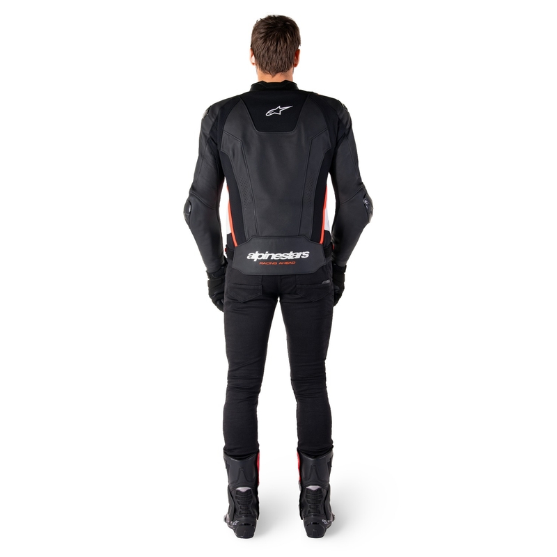 Blouson moto cuir Alpinestars Missile 3 noir-blanc-rouge fluo