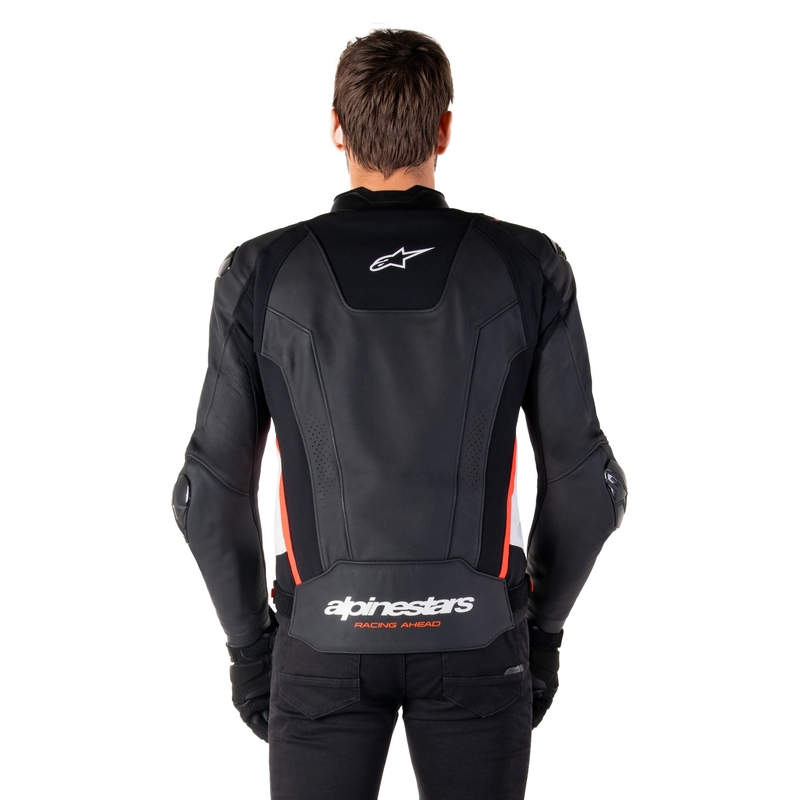 Blouson moto cuir Alpinestars Missile 3 noir-blanc-rouge fluo