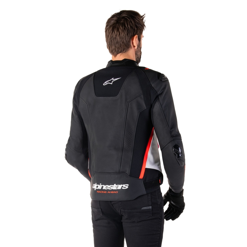 Blouson moto cuir Alpinestars Missile 3 noir-blanc-rouge fluo