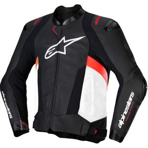 Blouson moto cuir Alpinestars Missile 3 noir-blanc-rouge fluo