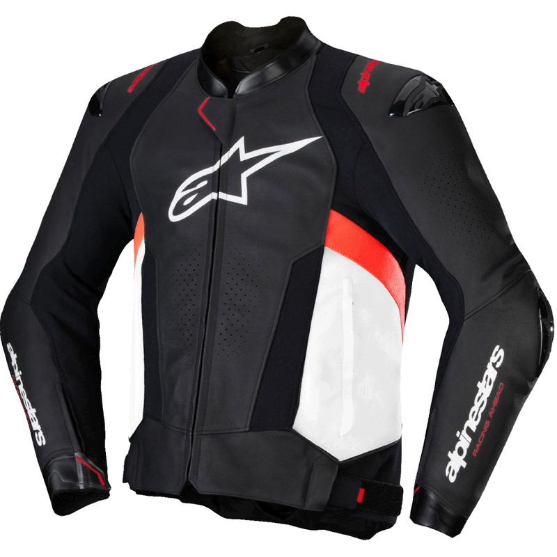 Blouson moto cuir Alpinestars Missile 3 noir-blanc-rouge fluo