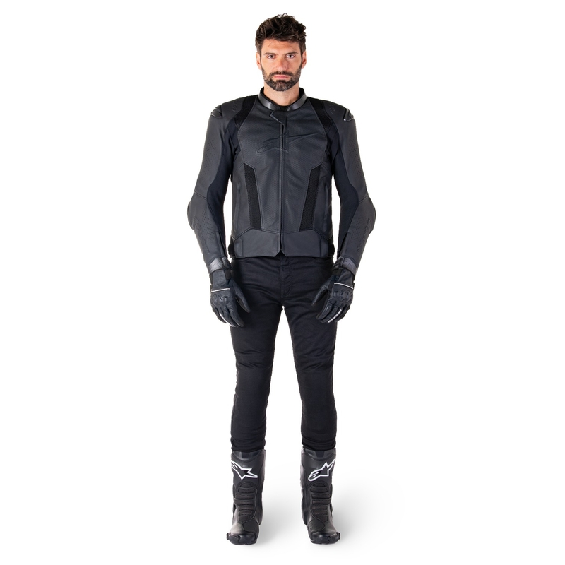 Blouson moto en cuir Alpinestars Missile 3 Airflow noir-noir