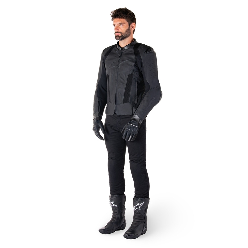 Blouson moto en cuir Alpinestars Missile 3 Airflow noir-noir