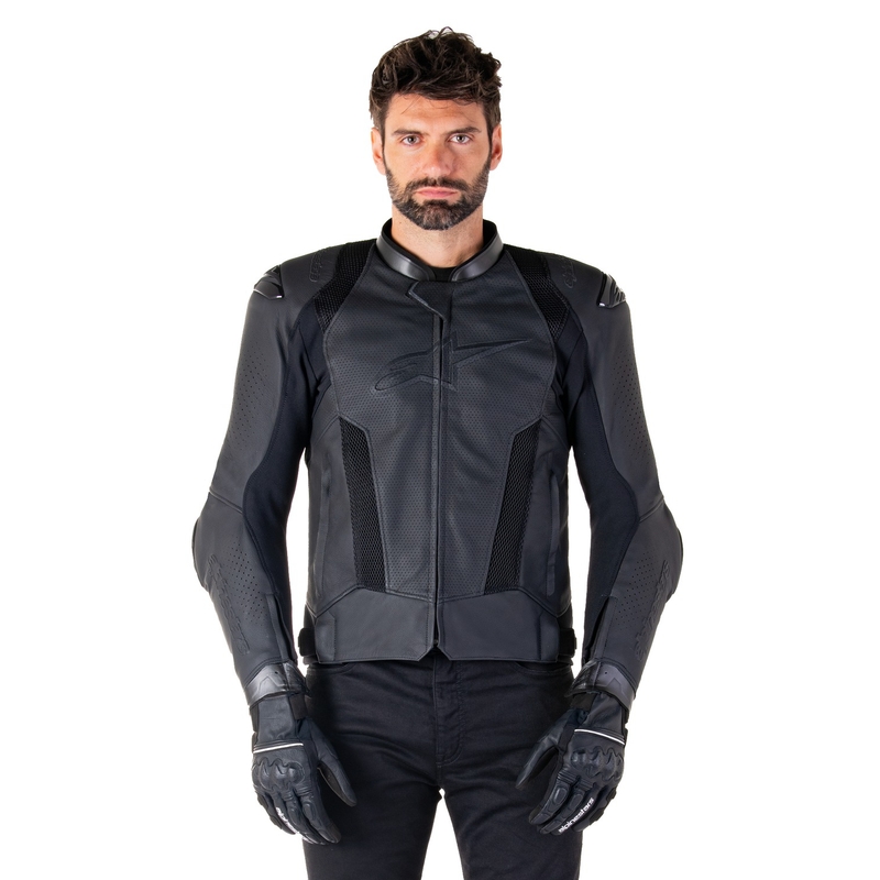 Blouson moto en cuir Alpinestars Missile 3 Airflow noir-noir