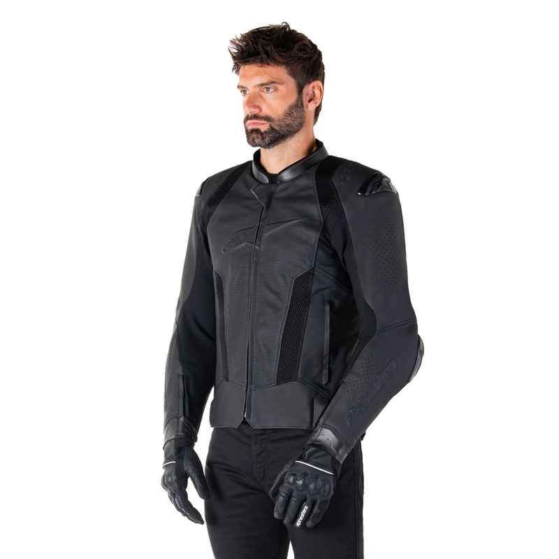 Blouson moto en cuir Alpinestars Missile 3 Airflow noir-noir