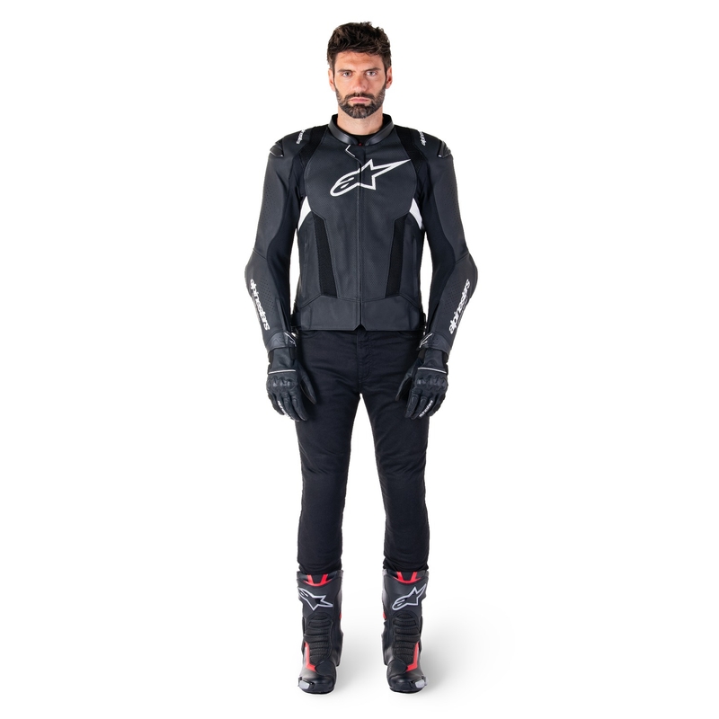 Blouson moto en cuir Alpinestars Missile 3 Airflow noir-blanc