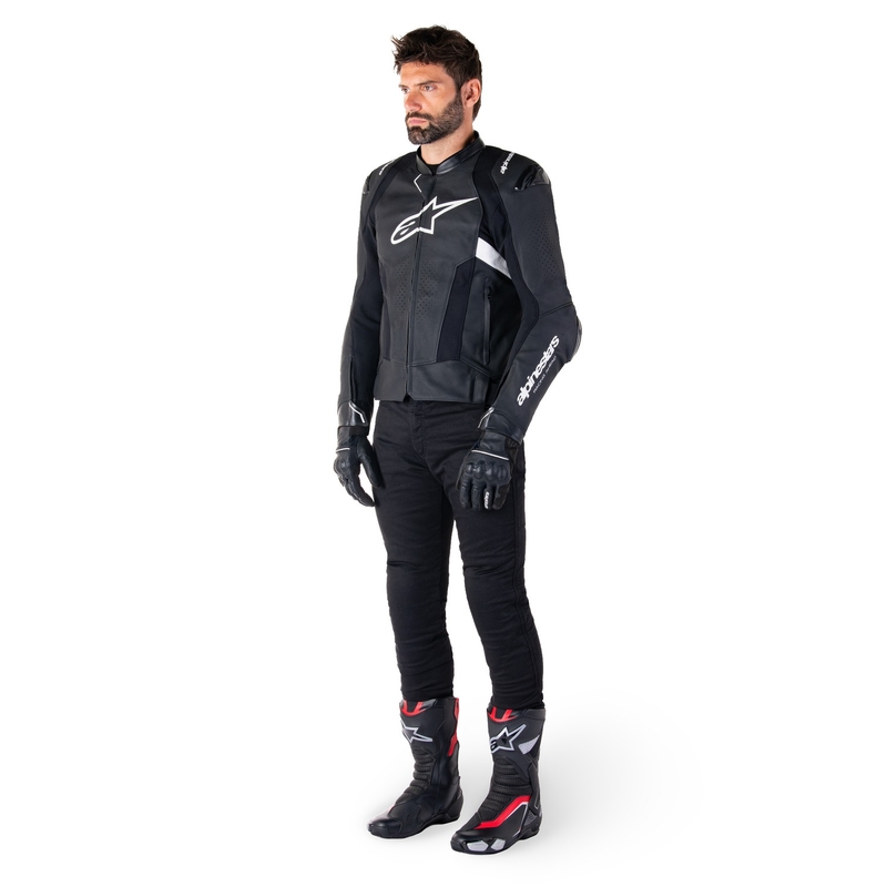 Blouson moto en cuir Alpinestars Missile 3 Airflow noir-blanc
