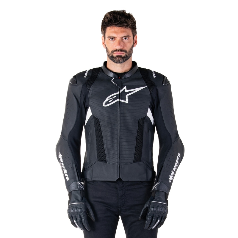Blouson moto en cuir Alpinestars Missile 3 Airflow noir-blanc