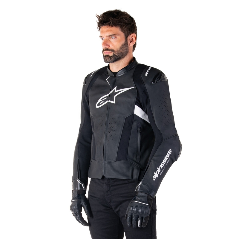 Blouson moto en cuir Alpinestars Missile 3 Airflow noir-blanc