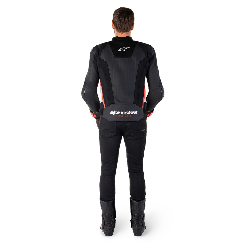 Blouson moto en cuir Alpinestars Missile 3 Airflow noir-blanc-rouge fluo