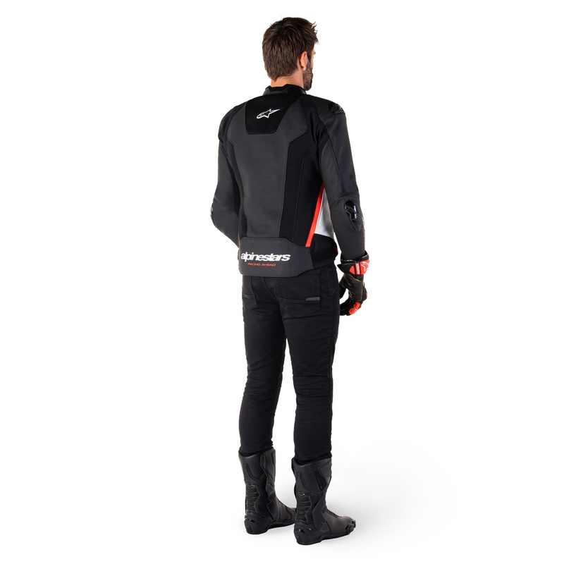 Blouson moto en cuir Alpinestars Missile 3 Airflow noir-blanc-rouge fluo