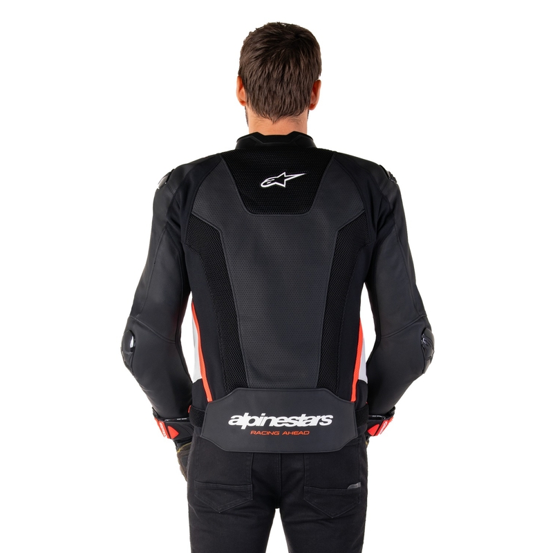 Blouson moto en cuir Alpinestars Missile 3 Airflow noir-blanc-rouge fluo