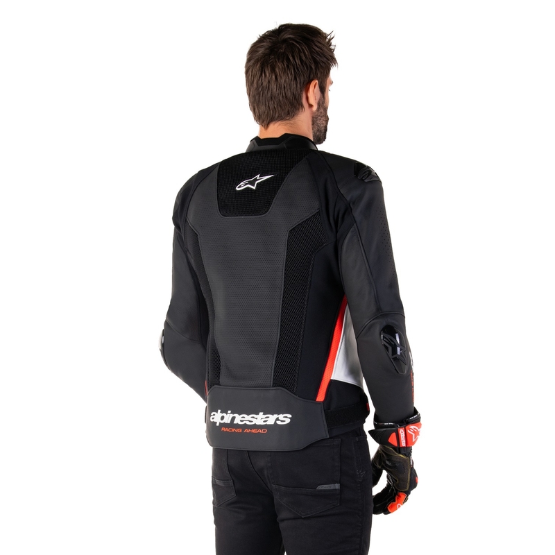 Blouson moto en cuir Alpinestars Missile 3 Airflow noir-blanc-rouge fluo