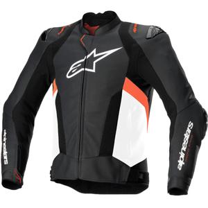 Blouson moto en cuir Alpinestars Missile 3 Airflow noir-blanc-rouge fluo