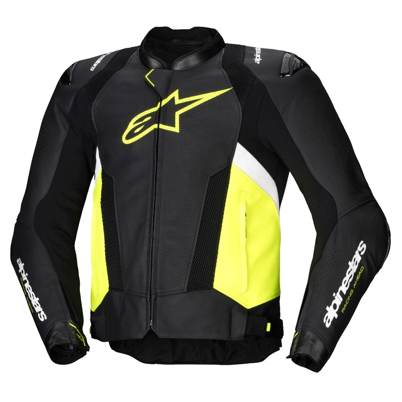 Blouson moto en cuir Alpinestars Missile 3 Airflow noir-jaune fluo-blanc