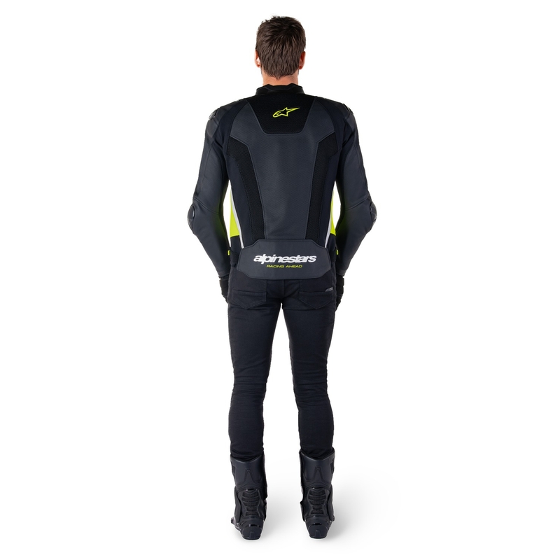 Blouson moto en cuir Alpinestars Missile 3 Airflow noir-jaune fluo-blanc